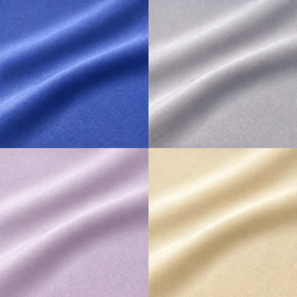 Aperçu des 4 coloris de la couverture rafraîchissante en tissu soie glacée : bleu roi, gris perle, lilas clair et crème vanille.