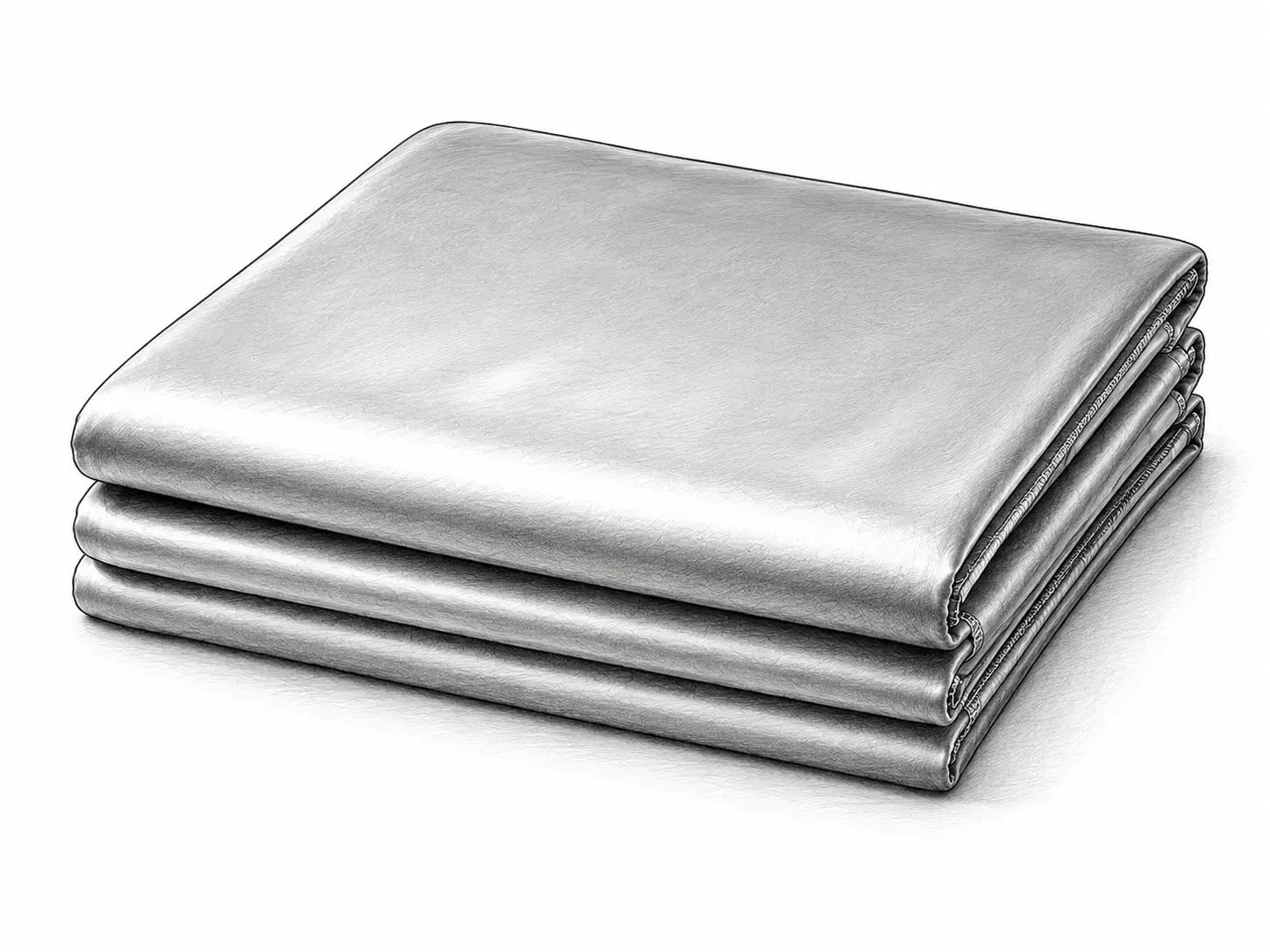 Illustration technique en noir et gris de la couverture rafraîchissante Azur pliée, mettant en valeur ses plis, ses finitions et son aspect soie glacée.