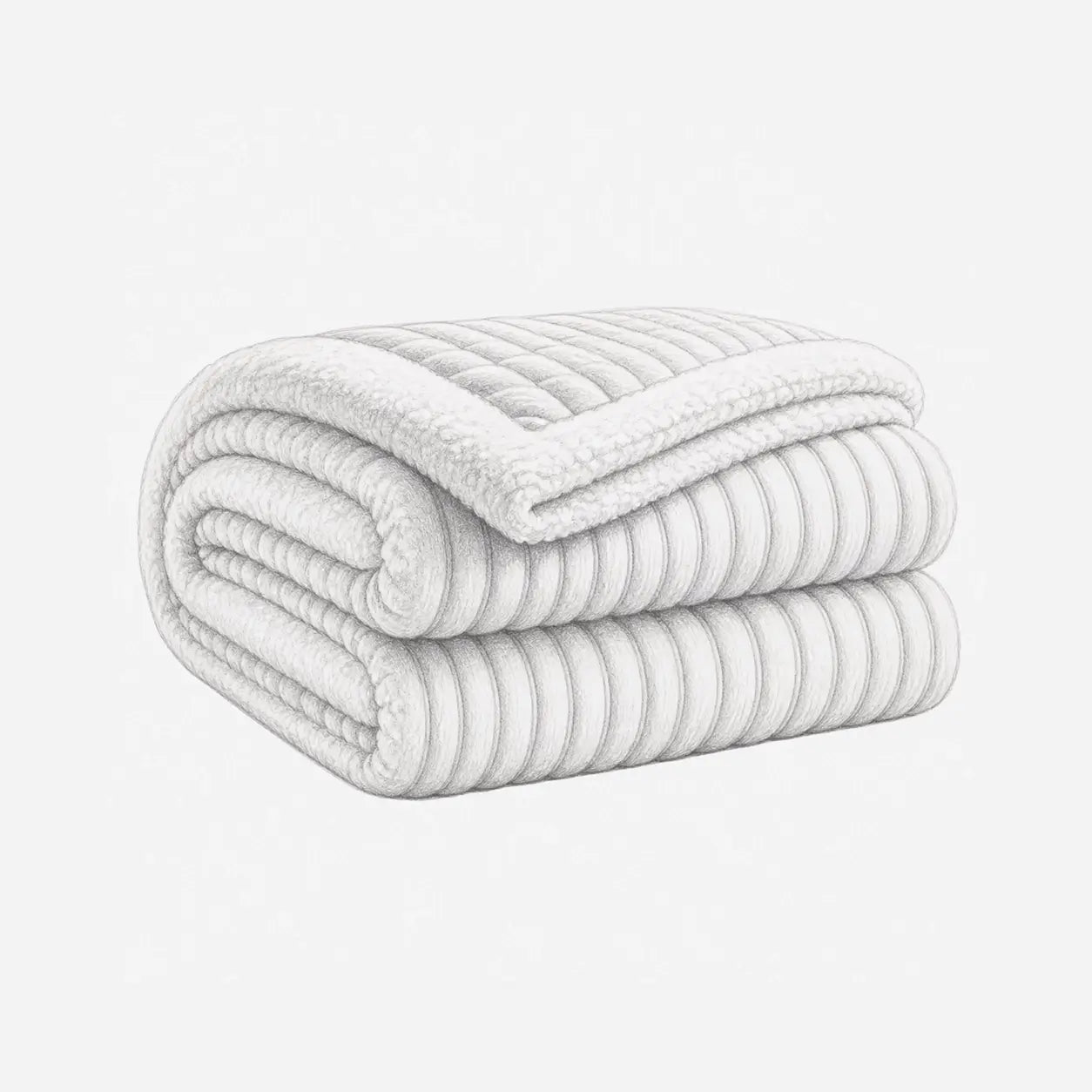 Illustration d’une couverture lestée crème avec intérieur sherpa doux et texture cocooning.