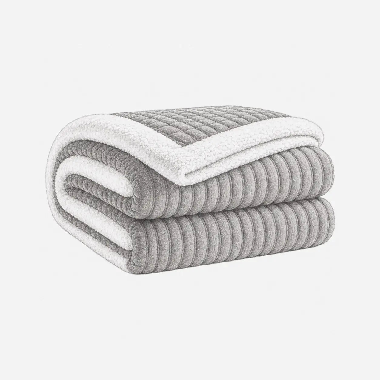 Illustration d’une couverture lestée sherpa pliée avec intérieur doux et texture cocooning.